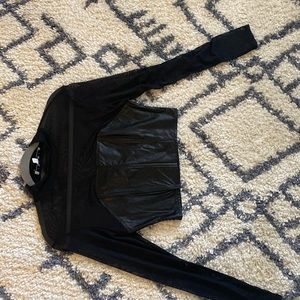 Black crop top with faux leather trim